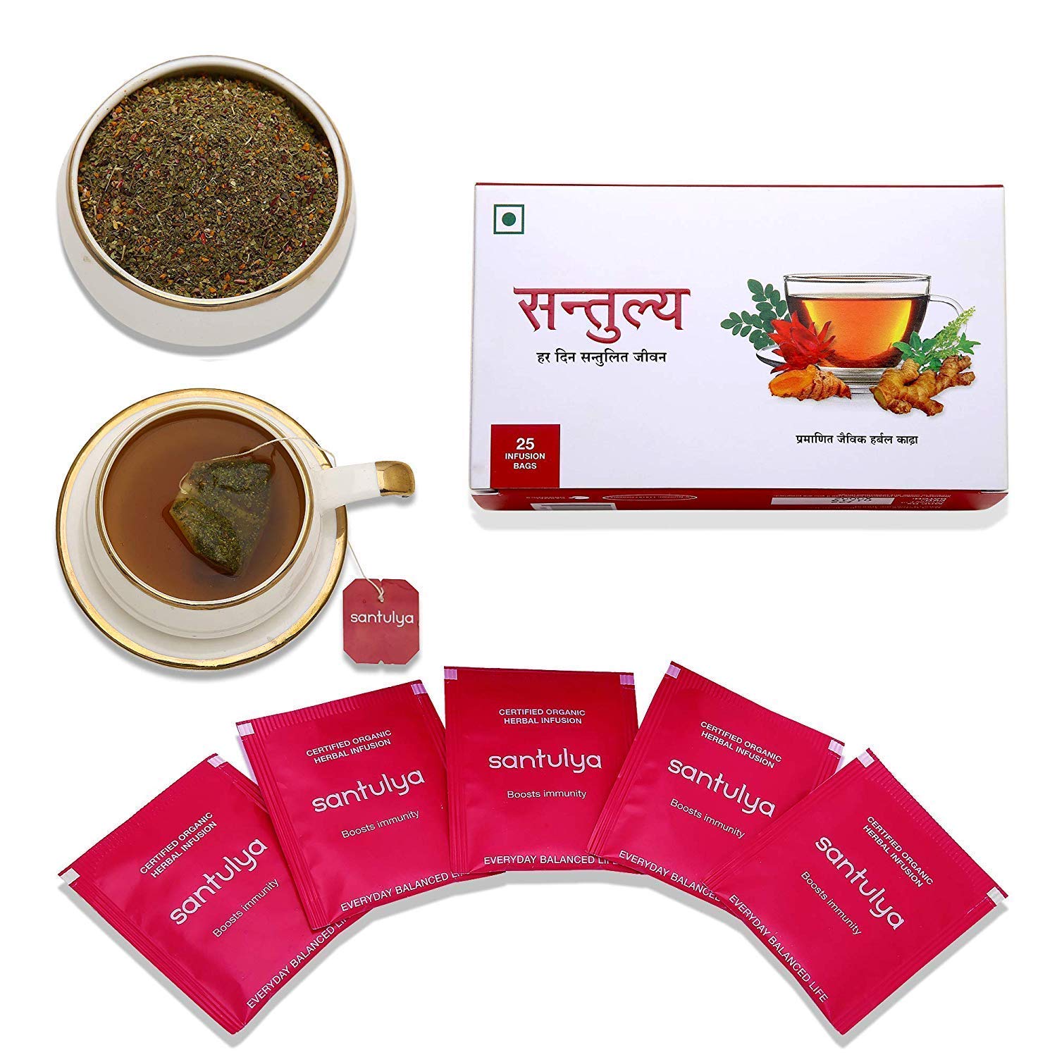 Santulya Certified Organic Herbal Infusion Tea (25 Unbleached Tea Bags)
