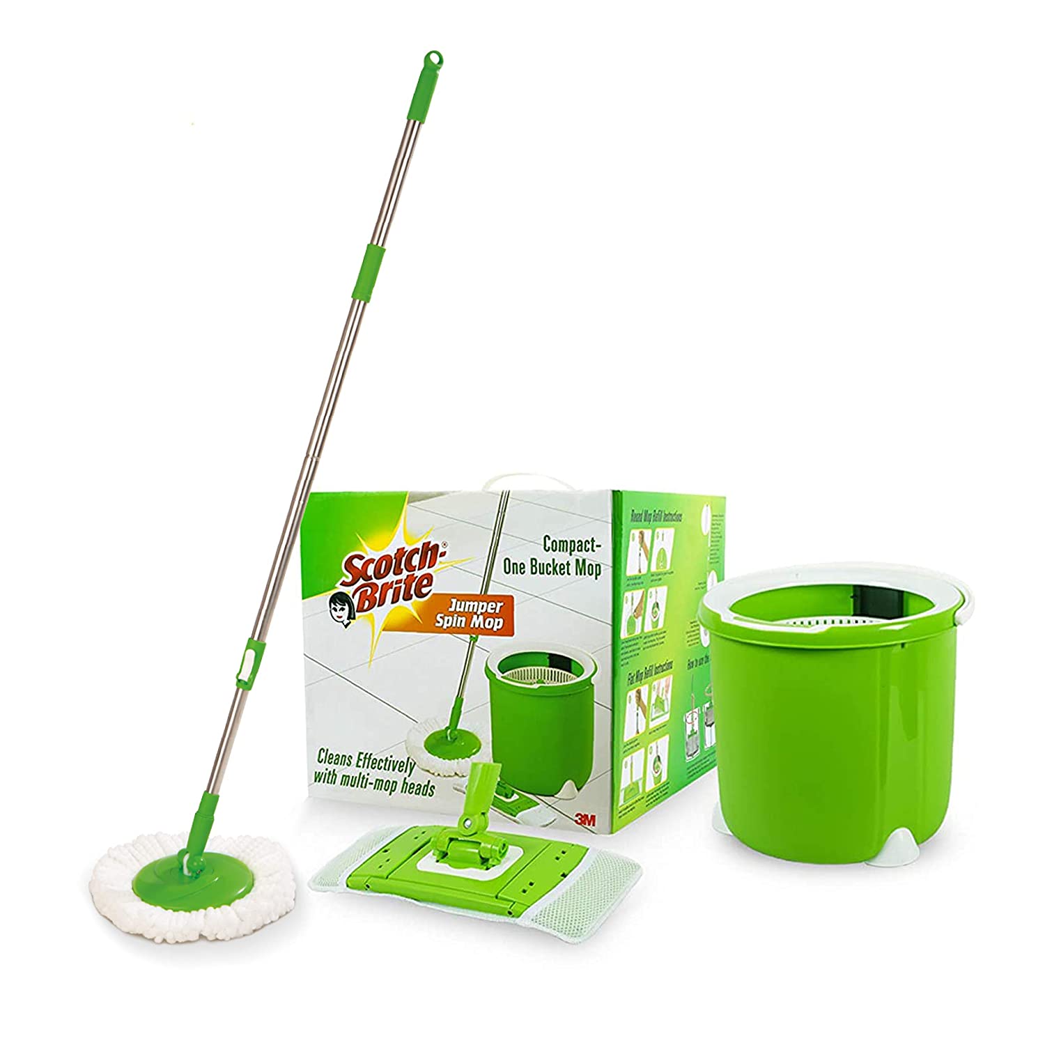 Scotch-Brite Jumper Spin Mop with Round and Flat Heads with Refill
