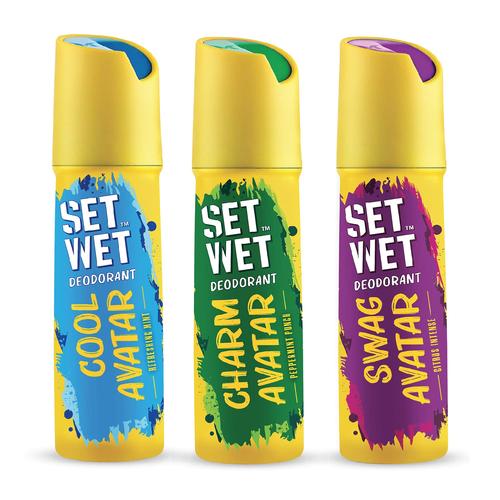 Set Wet Deodorant Spray Perfume 150ml Cool, Charm and Swag Avatar Pack of 3