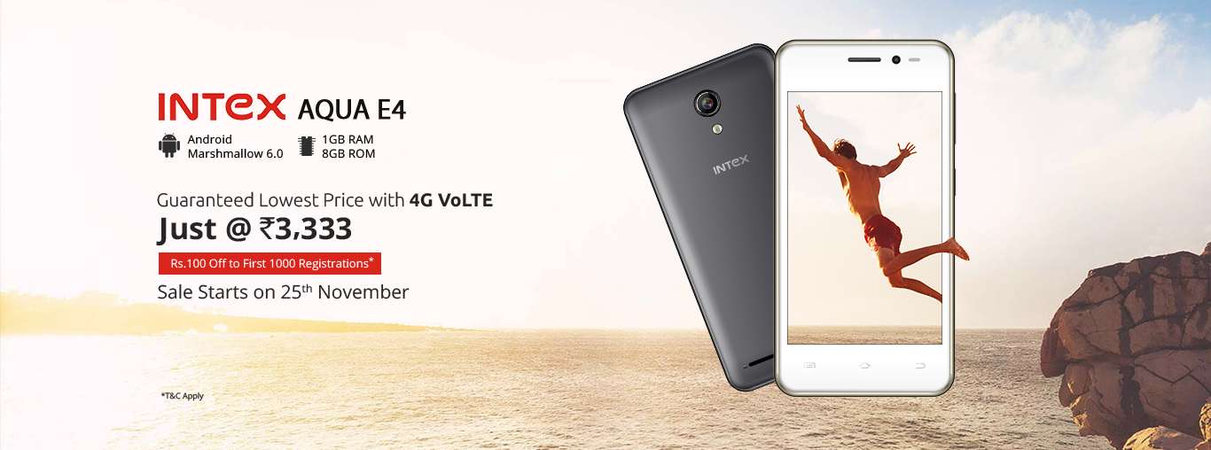 Shopclues-Intex Aqua E4 4G VoLTE Mobile Rs. 3166 + Rs.200