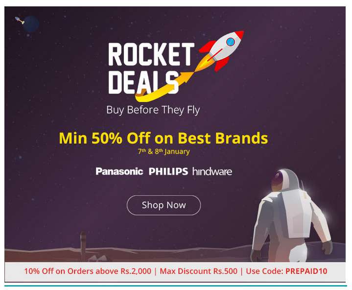 Shopclues - Rocket Deals Minimum 50% Discount On Selected Products + FreeShipping