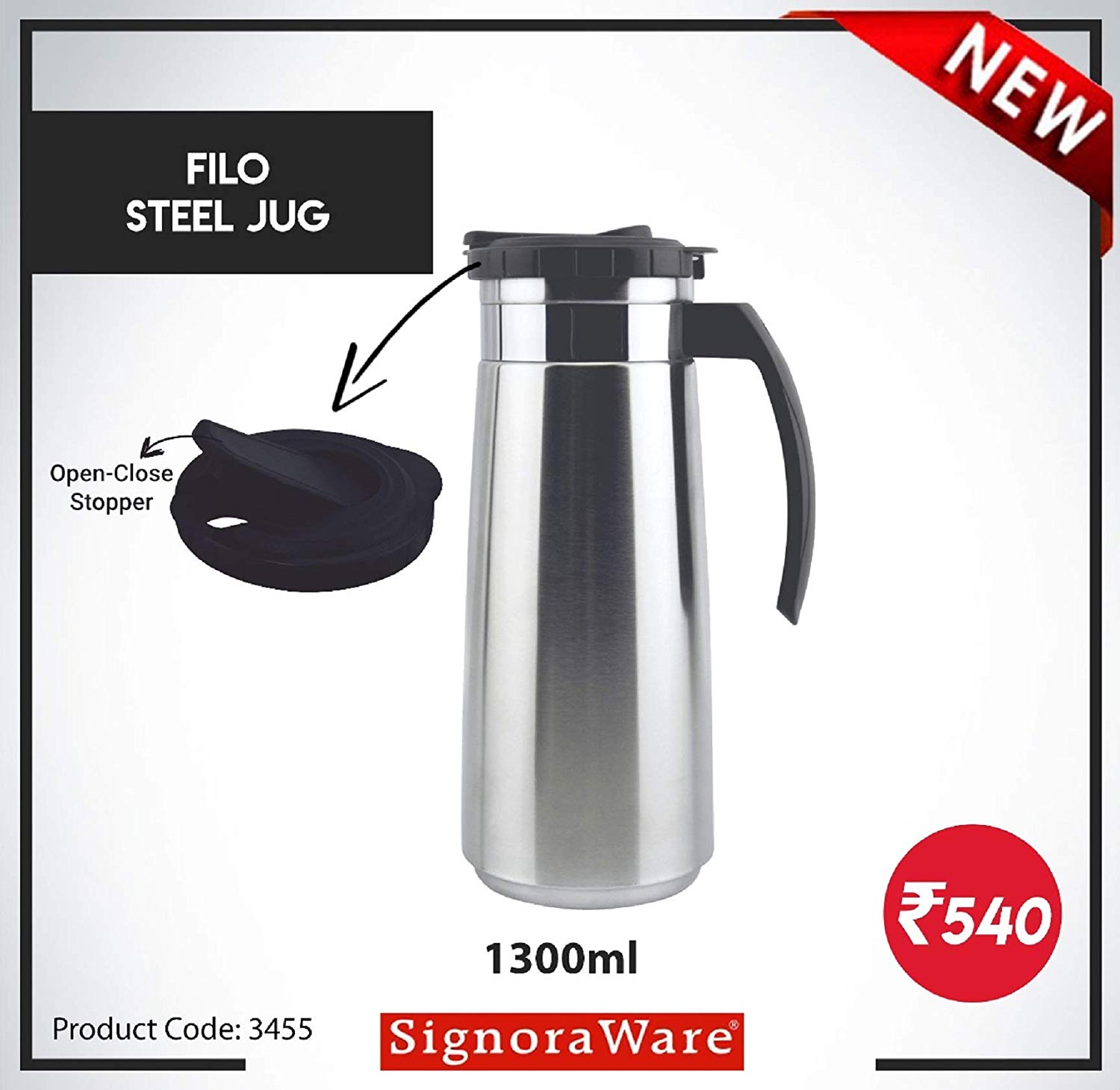 Signoraware Filo Steel Jug 1.3ltr, Silver