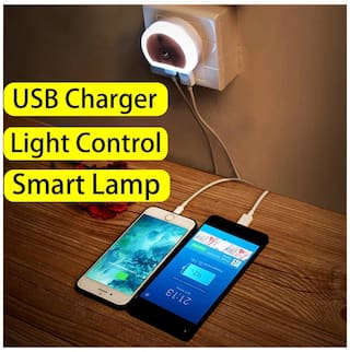 Smart Lamp with Charger AC220V Night Light Dual USB Phone Charger