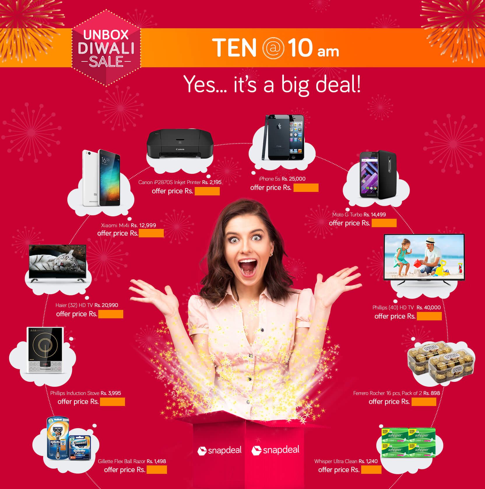 Snapdeal Unbox Diwali Sale – Ten @ 10am Crazy Deals
