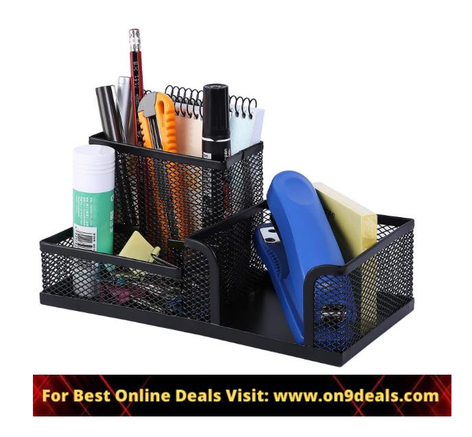 Tuelip Metal Mesh Desk Organizer With 3 Compartment Storage