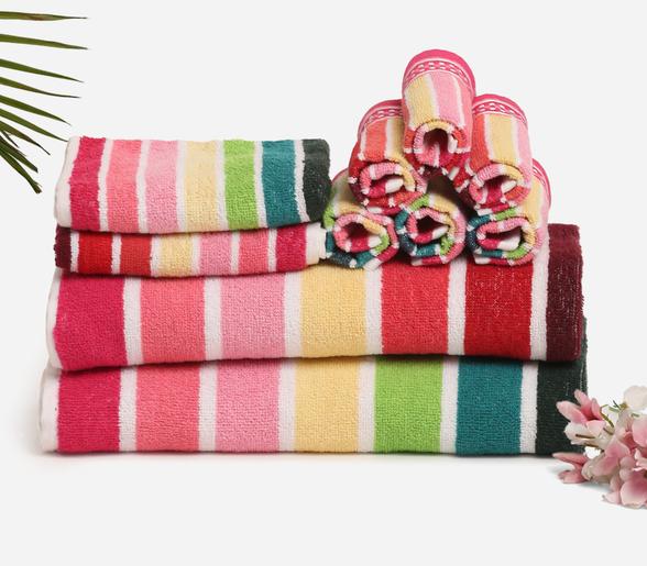URBAN STYLE Multicoloured Striped Towel Combo (Set of 10)