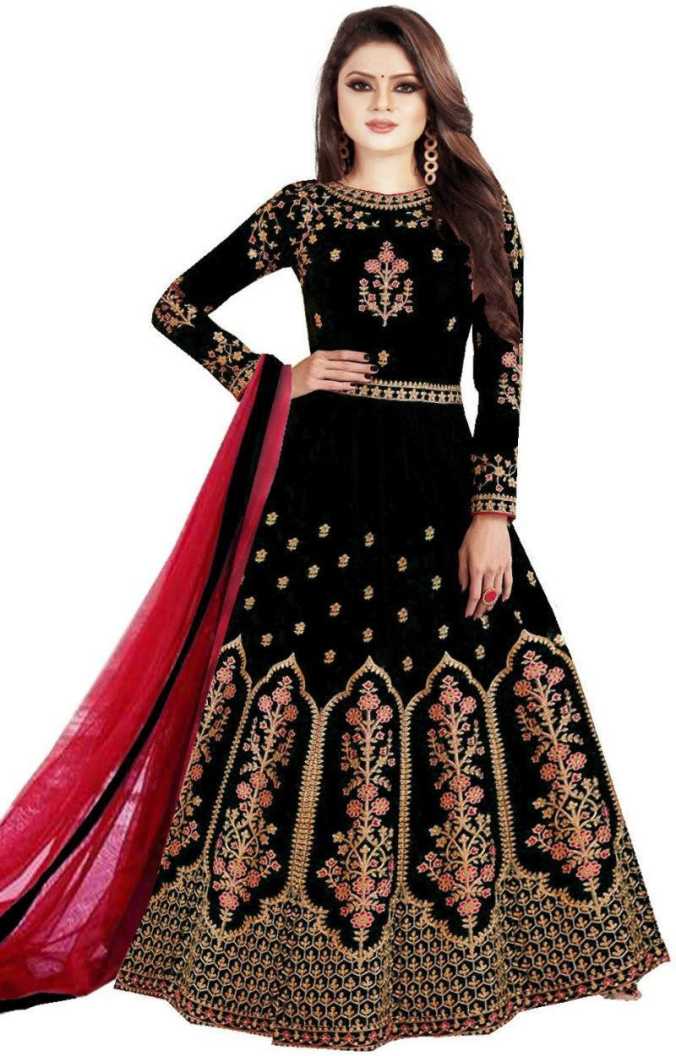 VILISA CREATION Embroidered Satin Blend Semi Stitched Anarkali Gown