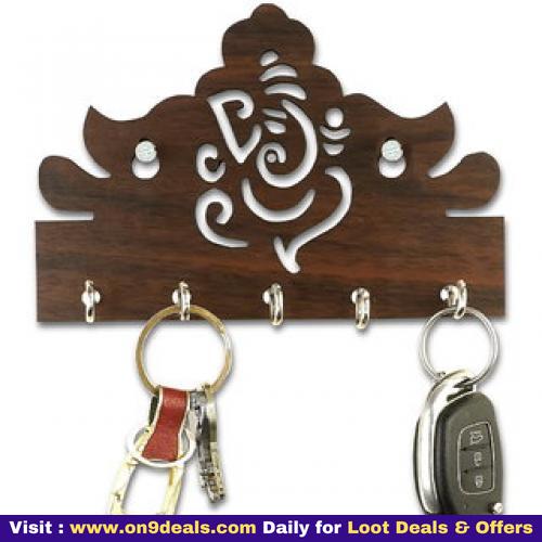 29K Brown Ganesha 5 Hooks Wood Key Holder