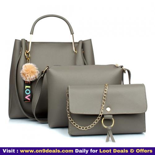 29K Women Handbag with Sling Bag Pouch Set of 3 Grey + Free Shipping