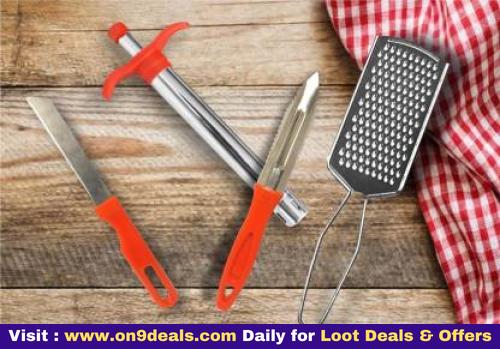 4 in 1 Combo Gas Lighter, Vegetable Knife, Peeler, Grater Stainless Steel Combo