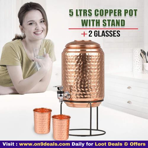 Aapno Rajasthan asthan 5 LTR Copper Water Dispenser + 2 Glass & Stand with Free 300ml Copper Bottle