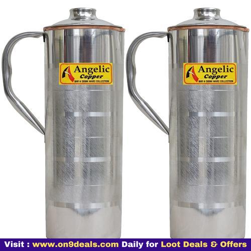 Angelic Copper Steel Water Bottle Set, 650 ml, Set of 2