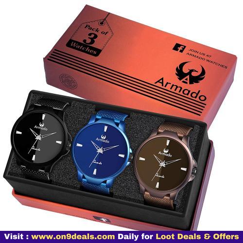 ARMADO 5702 Combo of 3 Different Colour Analogue Watch for Men and Boys + Free Shipping