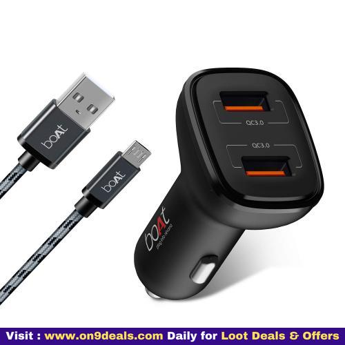 Boat Dual QC Port Rapid Car Charger with 18W Qualcomm Quick Charge 3.0 Fast Charge Free Micro USB Cable