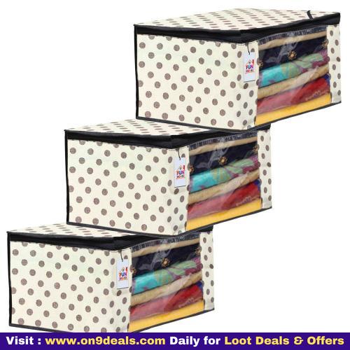 Fun Homes Polka Dots Printed 3 Pieces Non Woven Fabric Saree Cover Clothes Organiser