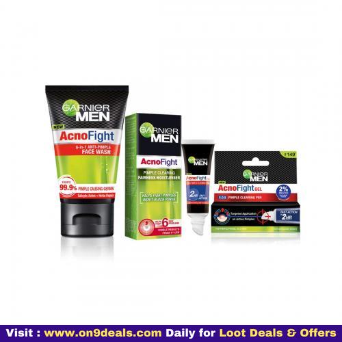 Garnier Men Acno Fight Anti-Pimple Facewash -100gm, Clearing Whitening Day Cream-45g & Clearing Gel-10ml