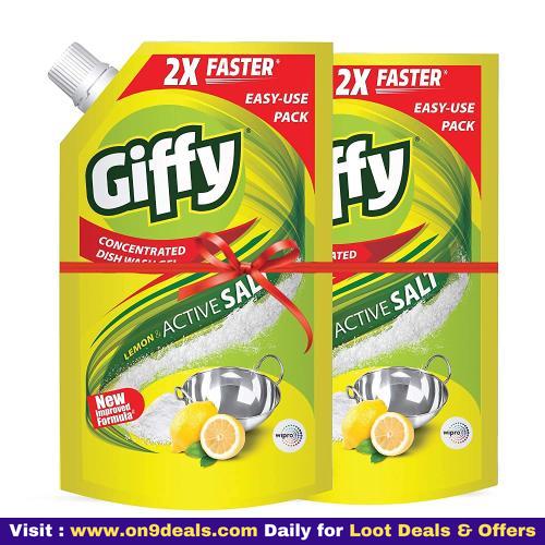 Giffy Lemon & Active Salt Concentrated Dish Wash Gel By Wipro, 900ml (Pack Of 2)