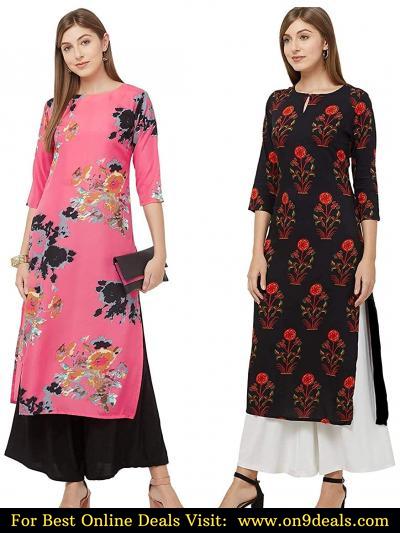 GoSriKi Women's Multi color Printed Straight Kurta Pack of 2