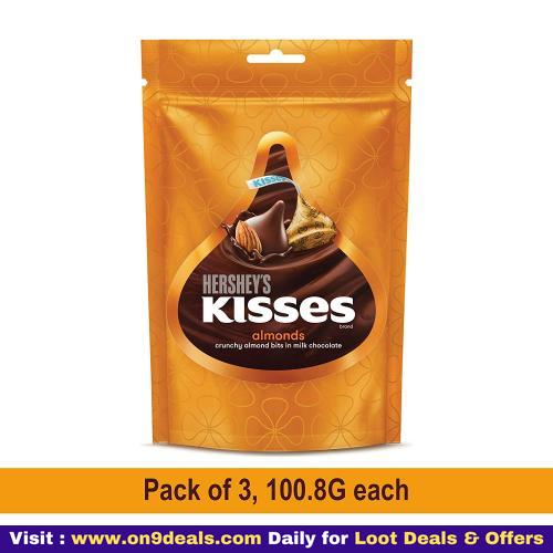 Kisses Hershey's Kisses Almonds Chocolate Pouch 100.8 gm (Pack of 3)