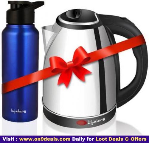 Lifelong EK02 Electric Kettle (1.8 Litres, Black) with 750 ML Stainless Steel Bottle