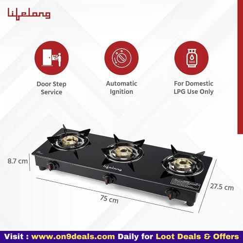 Lifelong Llgs303 3 Burner Gas Stove With Toughened Glass Top Isi Certified 1 Year Warranty Doorstep Service