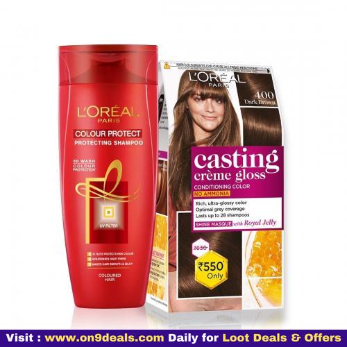 L'Oreal Paris Casting Creme Gloss Hair Color (Dark Brown 400) & Color Protect Shampoo