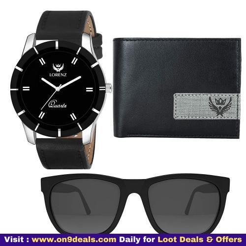 LORENZ Men's Round Watch, Wallet and Sunglasses Combo Box
