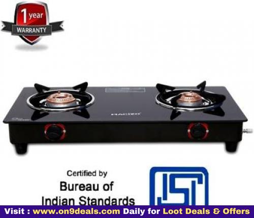 MACIZO Preto ISI certified Glass Manual Gas Stove  (2 Burners)