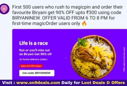 MagicPin App - Get 90% Discount Max Rs.300 on Biryani Delivery