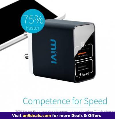 Mivi Quick Charge Dual Port Wall adapter 5 A Multiport Mobile Charger with Detachable Cable