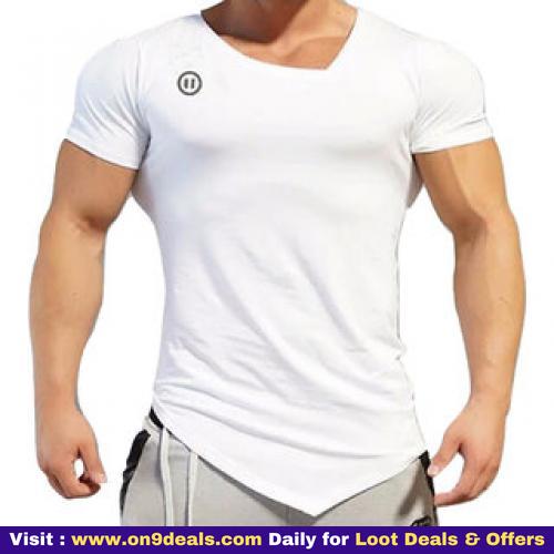 Pause Plain Cotton Lycra V-Neck White Men's T-Shirt