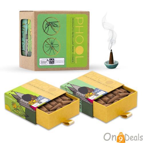 Phool Mosquito Repellent Incense Cones Pack Of 2 (80 Organic Dhoop Cones | 2 Fragrances- Citronella & Eucalyptus)