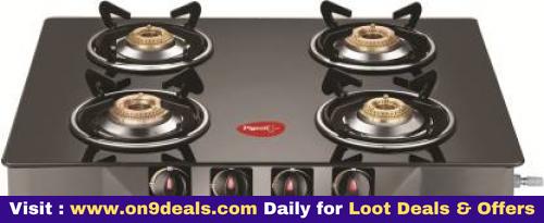 Pigeon Brunet Stainless Steel, Glass Manual 4 Burners Gas Stove