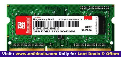 Simmtronics 2 Gb DDR3 Laptop RAM 10600 MHz (PC 1333) with 3 Year Warranty