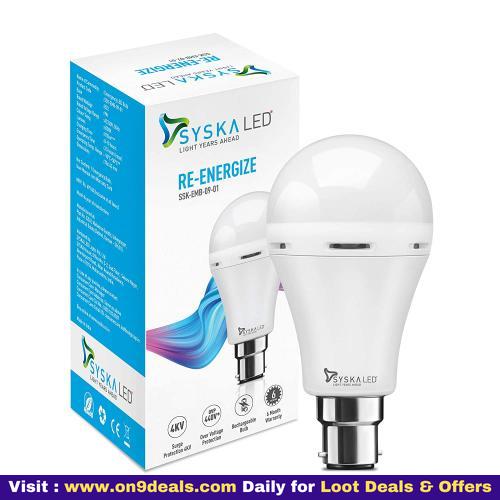 SYSKA 9 Watt B22 LED White Inverter / Emergency Bulb, Pack of 1