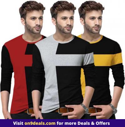 TRIPR Color Block Men Round Neck Multicolor T-Shirt  (Pack of 3)