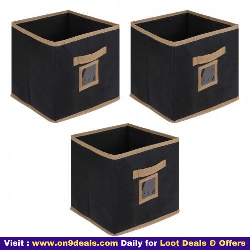 Vouch Storage Box Square, Foldable Organizer, Storage Container, Plain, Pack of 3 Pcs, Black