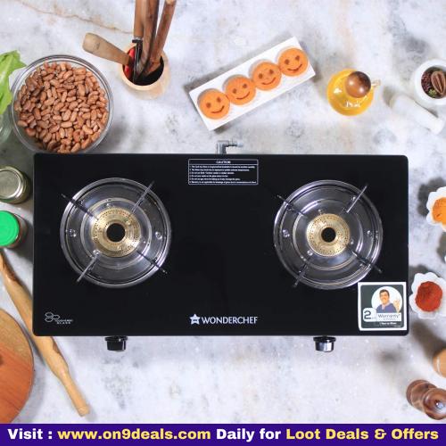 Wonderchef Power Glass Top 2 Burner Gas Stove, Manual Ignition