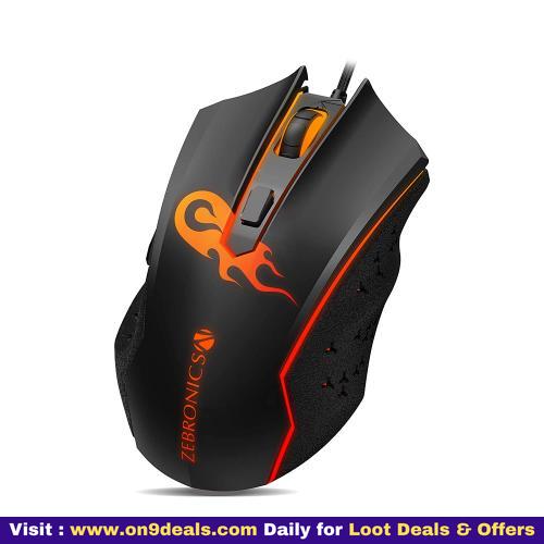 ZEBRONICS Zeb-Clash - Premium USB Gaming Mouse with 6 Buttons High Resolution Gaming Sensor 3600 DPI